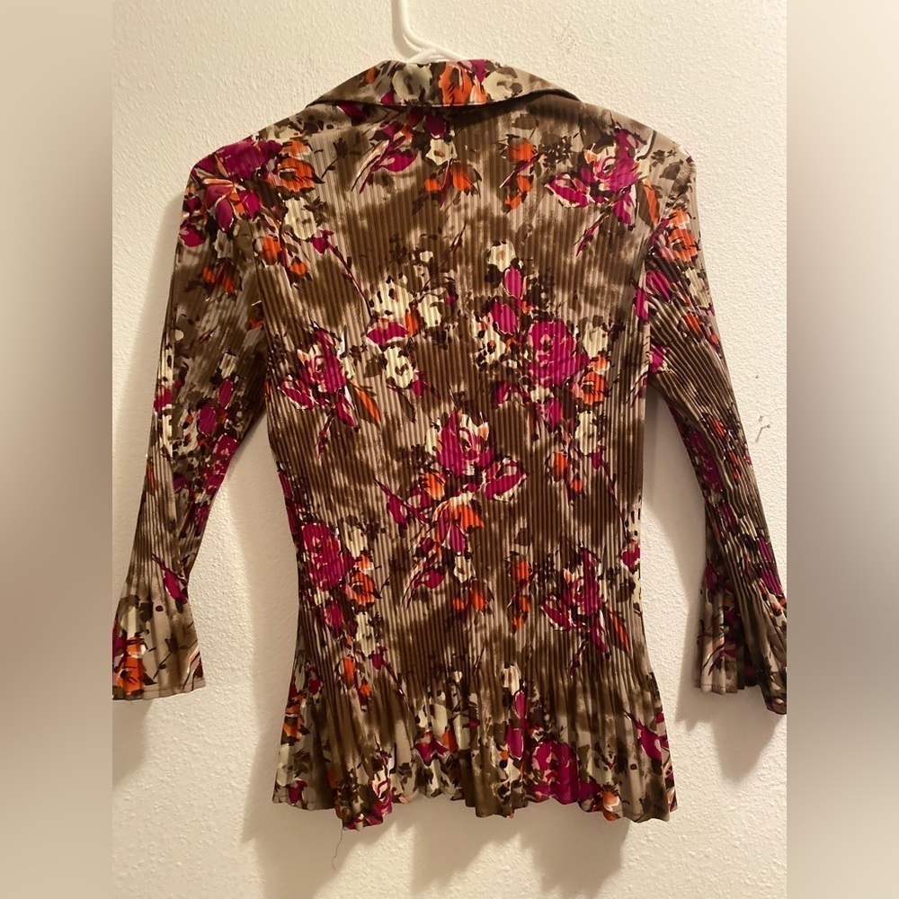 Christopher & Banks Floral Blouse Womens Small Taupe & Hot Pink Professional - Picture 8 of 12